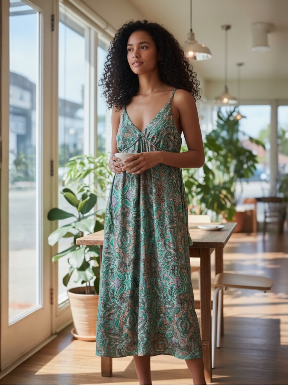 NWT PAANI Paisley Maxi Dress Green S